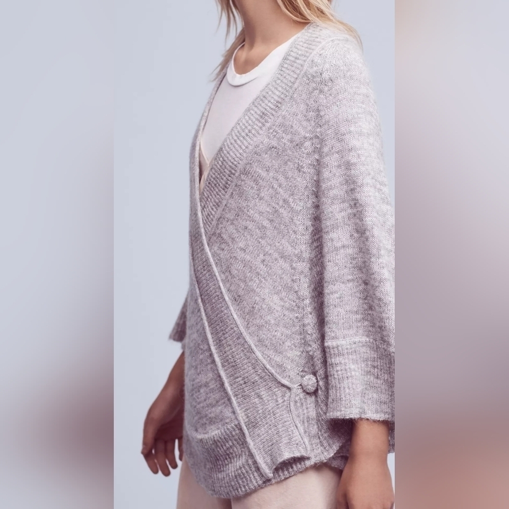 Anthropologie Knit & Knotted Alpaca Wool Blend Wrap Cardigan Gray Womens M - Picture 15 of 16